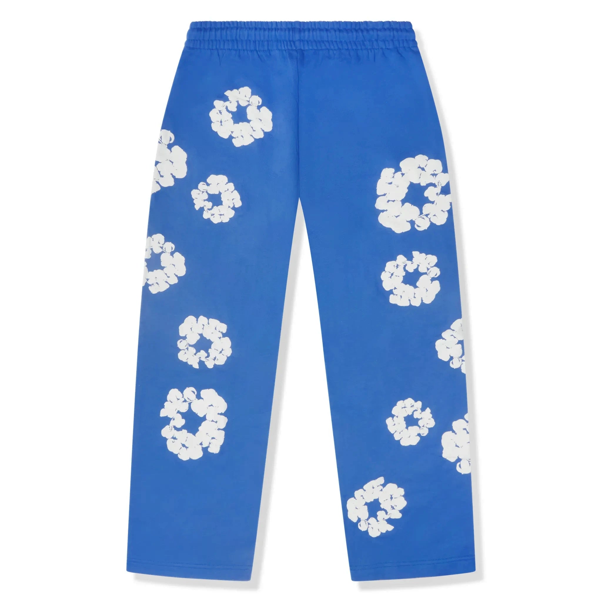 Back View of Denim Tears The Cotton Wreath Baggy Blue Sweatpants SS25BAS11402051